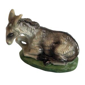 Midcentury Handmade Paper Mache Donkey Figurine Gray Green 4.5 Inch Japan